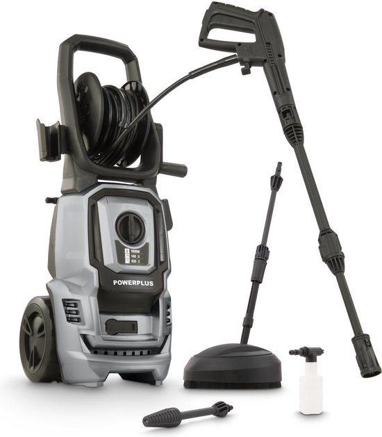 Powerplus Elektrische Hogedrukreiniger POWXG90411- 1800 W Terrasreiniger, start/stop functie, max. druk van 140 bar en temperatuur van 50 °C, 8 m slang en accessoires inbegrepen, Reinigen van auto's, meubelen en fiets van Powerplus