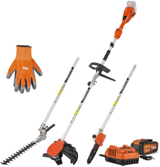 Powerplus POWDPGMTS1 - Tuin multitool 4-in-1 borstelloos 40V - INCL. batterij 2X20V 5.0/2.5AH en lader - HANDSCH. - 3 ACC. van Merkloos	