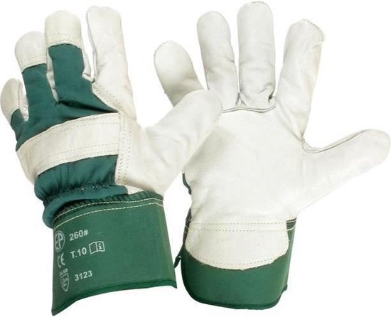 PRAKTISCHE TUIN Lederen werkhandschoenen - maat 10 / L - groen en wit van PRAKTISCHE TUIN