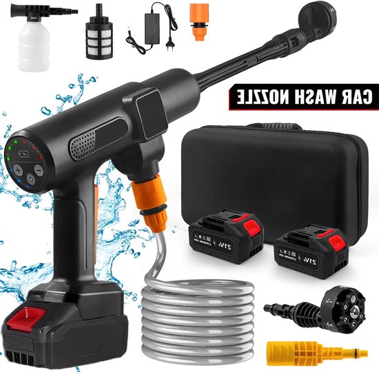 Premium 200Bar Draadloze Hogedrukreiniger - Zelf-aanzuigend - Dubbele Spuitmodi - Auto Tuin Huisreiniging - 21V Borstelloze Motor - 5m Slang - Geschikt Voor Diverse Toepassingen - Zwart van Merkloos	