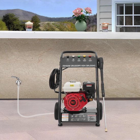 Premium - 4-takt benzine hogedrukreiniger - krachtige motor - ééncilinder luchtgekoeld - 5 verschillende spuitmonden - reinigen van vuil - 7,5 PK van Merkloos	