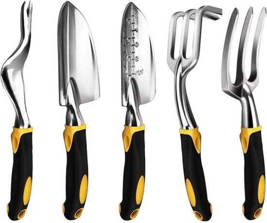 Premium 5-delige RVS Tuingereedschapset - Onkruidtool, Handschep, Schep met Maten, Schoffel & Onkruidvork van Talen Tools