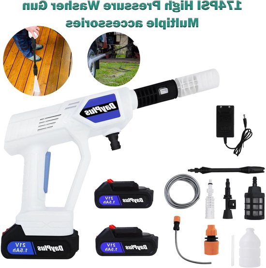 Premium Draadloze Power Washer Draagbare Hogedrukreiniger 174PSI Hogedrukreiniger Jet Auto Wasmachine Pistool - Patio Reiniging - Auto - Draadloos - Zwart - Oplaadbaar van Merkloos	