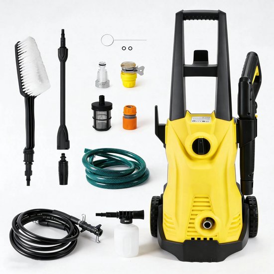 Premium - Hogedruk Autowasmachine - Hogedrukspuit - 120 bar - 6 l/min - Licht Grond - Accessoires - 10 m Slang - Auto - Zwart van Merkloos	