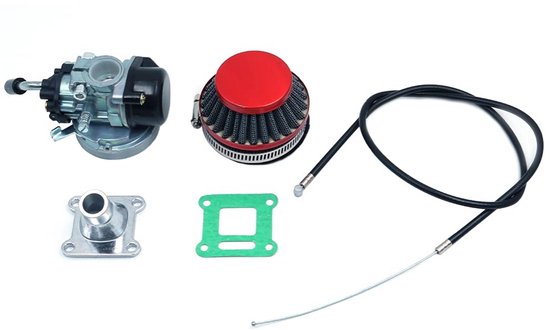 Prestatiecarburateur 19mm met Luchtfilter voor 2 Takt Motorfietsen 49cc t/m 80cc Rood van Merkloos	