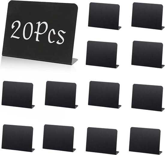Prijskaartjes - 20 stuks leisteen bord om te beschrijven - mini-borden - zwart kunststof - 100 x 75 mm - buffetborden - kleine krijtborden voor buffet - bruiloft - school - party - memomenu - decoratie - tafelindeling van Merkloos	