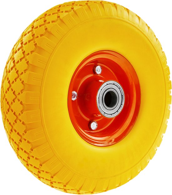 PrimeMatik - Massief Kruiwagenwiel geel 100 Kg 10x3" 254x76 mm. Vervangende band voor transportplatform en trolleys van PrimeMatik