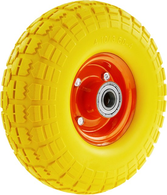 PrimeMatik - Massief Kruiwagenwiel geel 120 Kg 10x3.5" 254x89 mm. Vervangende band voor transportplatform en trolleys van PrimeMatik