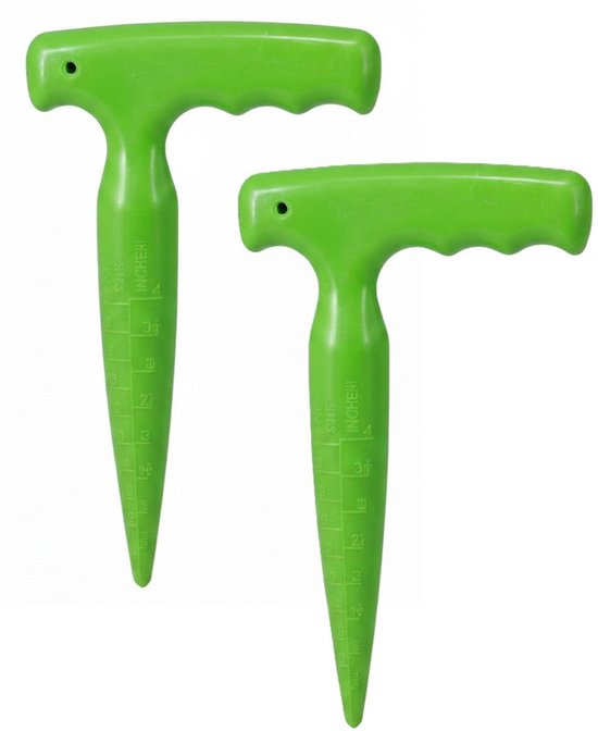 Pro Garden Planter voor zaden - 2x - pootstok met handgreep - groen - PP - 11 x 18 cm