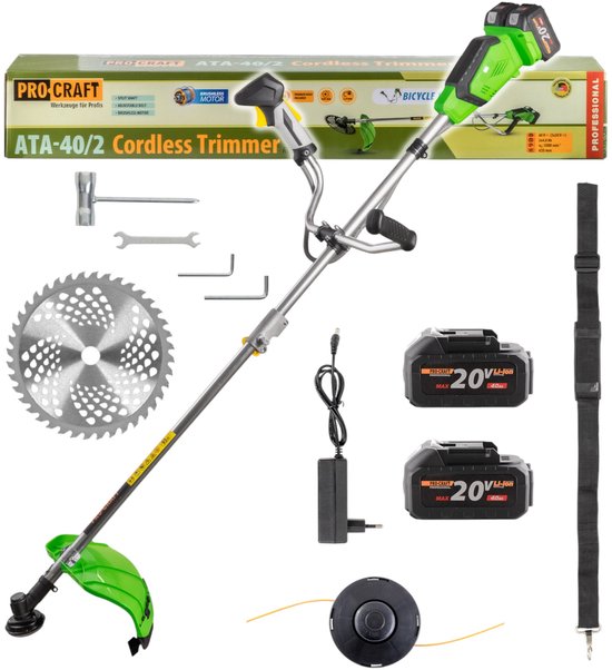 Procraft ATA-40/2 accu-bosmaaier 40 V (2x 20 V) 220 mm borstelloos + 2x accu 4,0 Ah + oplader