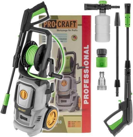 Procraft CW1.8/140 koudwaterhogedrukreiniger 1800 watt 140 bar 7 l/min + toebehoren - Max. watertemperatuur: 40 °C