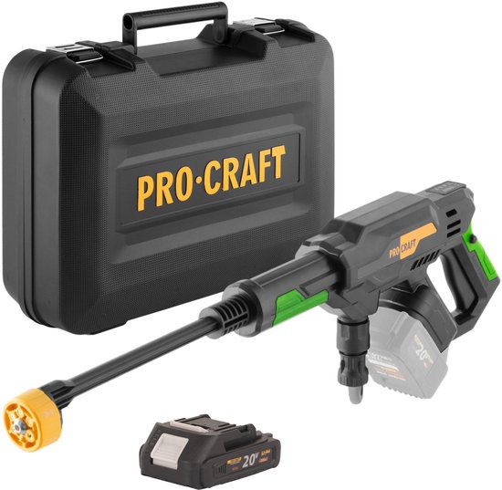 Procraft CW20bb accu-hogedrukreiniger 20 V 30 bar 180 l/u borstelloos + 1x accu 2,0 Ah + koffer - zonder oplader