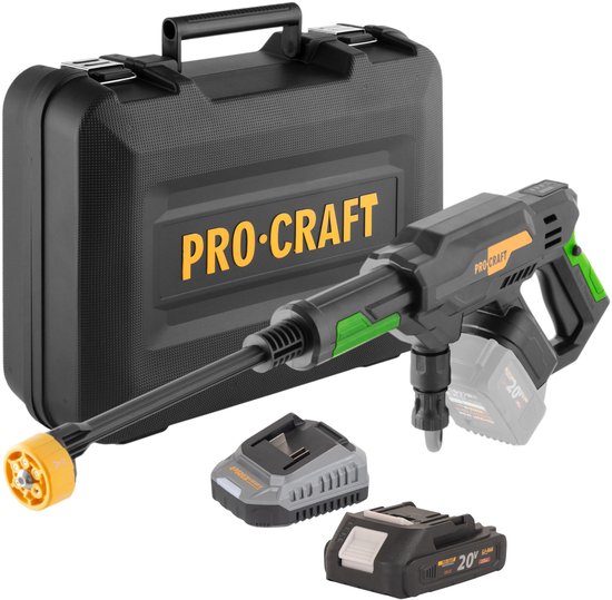 Procraft CW20bb accu-hogedrukreiniger 20 V 30 bar 180 l/u borstelloos + 1x accu 2,0 Ah + oplader + koffer