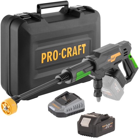 Procraft CW20bb accu-hogedrukreiniger 20 V 30 bar 180 l/u borstelloos + 1x accu 4,0 Ah + oplader + koffer van Procraft