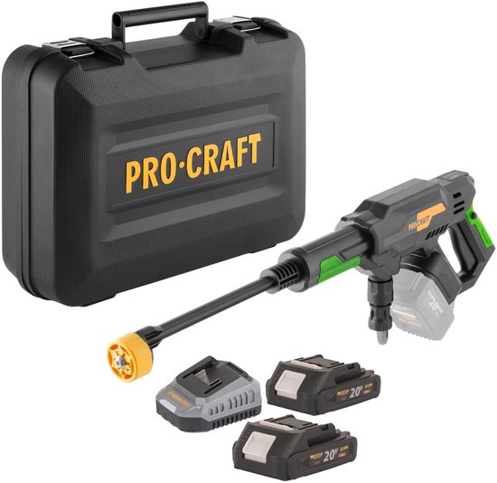Procraft CW20bb accu-hogedrukreiniger 20 V 30 bar 180 l/u borstelloos + 2x accu 2,0 Ah + oplader + koffer van Procraft