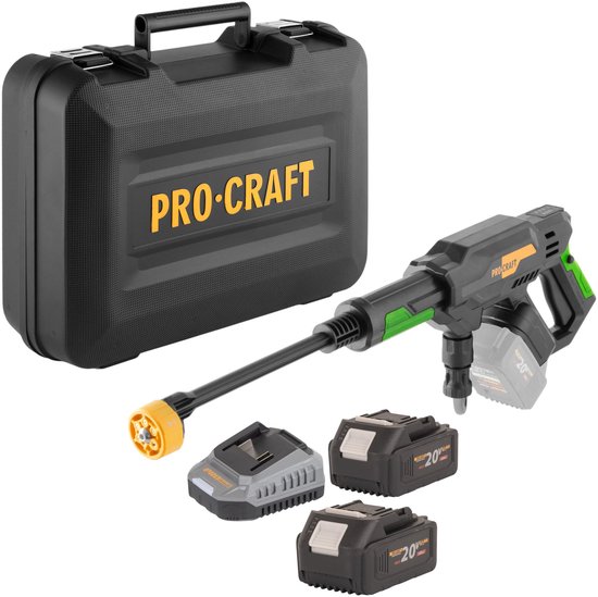 Procraft CW20bb accu-hogedrukreiniger 20 V 30 bar 180 l/u borstelloos + 2x accu 4,0 Ah + oplader + koffer
