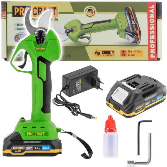 Procraft ES25Li accu takkenschaar tuinschaar 20 V 25 mm + 1x accu 2,0 Ah + oplader van Merkloos	