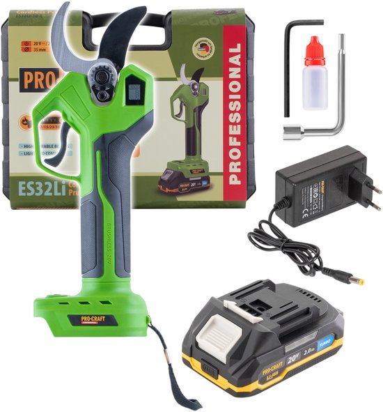 Procraft ES32Li accu takkenschaar 20 V borstelloos + 1x accu 2,0 Ah + oplader + koffer van Merkloos	