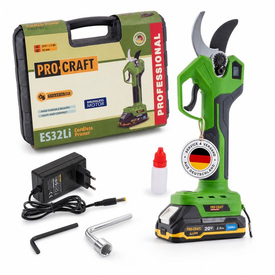 Procraft ES32Li accu-takkenschaar 20 V borstelloos + 1x accu 2,0 Ah + oplader + koffer