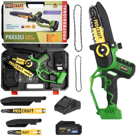 Procraft PKA32Li accu kettingzaag 20 V 203 mm borstelloos + 1x accu 4,0 Ah + oplader + koffer van Merkloos	