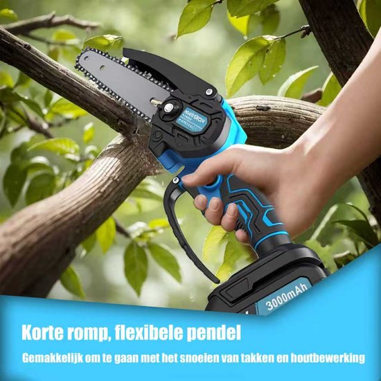 Professionele 6 Inch Kettingzaag Set – Inclusief 2x 18V 3000mAh Batterijen, Verwarmde Witgeleider, Ketting, Gereedschap en Oliefles – Ideaal voor Tuinwerkzaamheden! van Merkloos	