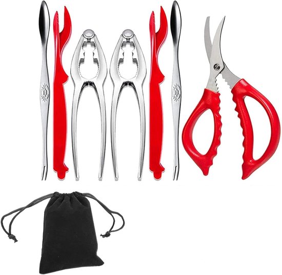 Professionele 7-delige Zeevruchten Gereedschap Set met Opbergzak, Inclusief Kreeftkraker, Schelpvork en Krabschaar voor Restaurants, Picknicks en Buitengebruik