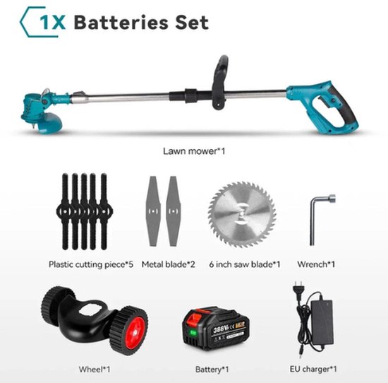Professionele Accu Grasmaaier - 3-in-1 Trimmen Maaien Zagen - Gratis Accu 18V - Draadloos - Telescopische Steel - Zaag- en Maaiblad