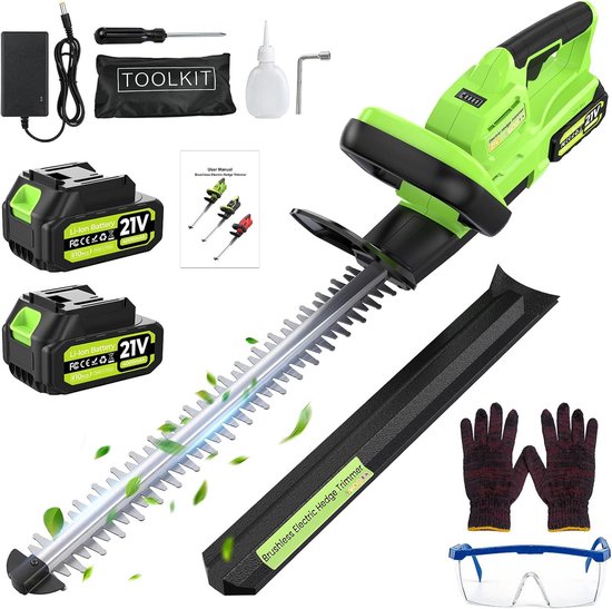 Professionele Accu Heggenschaar 50cm - 800W Borstelloze Motor - Inclusief 2x 4000mAh 21V Accu's & Snellader - 16mm Snijcapaciteit - Lichtgewicht & Snoerloos