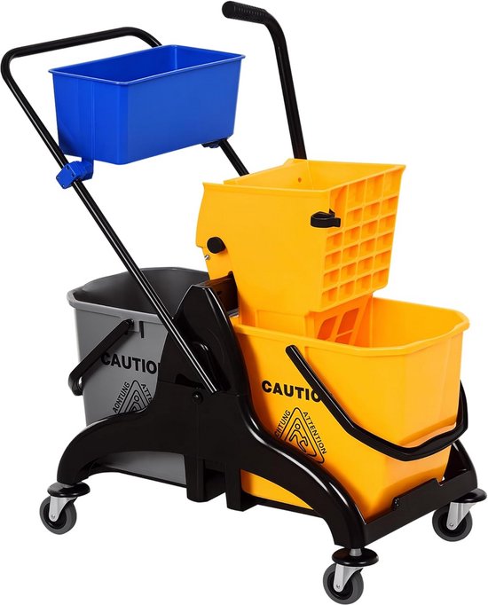 Professionele Dweilwagen met Wringer en 2 Emmerbakken (26L) – Industriele Schoonmaakkar van Merkloos	