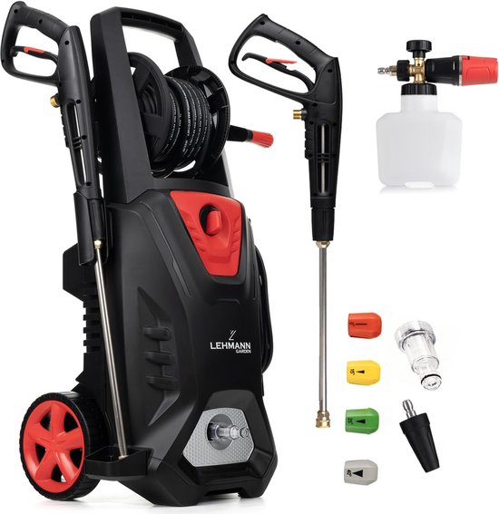 Professionele hogedrukreiniger 3000 W met inductiemotor en krachtige aanzuigfunctie - 492 l/h debiet, 12 meter slang, compacte oppervlakreiniger met accessoires van Merkloos	