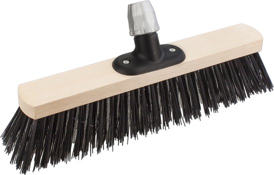 Professionele houten harde staaldraad straatbezem/buitenbezem zwart 40 cm - Bezemkop met universele steelhouder - Bezems van Pro