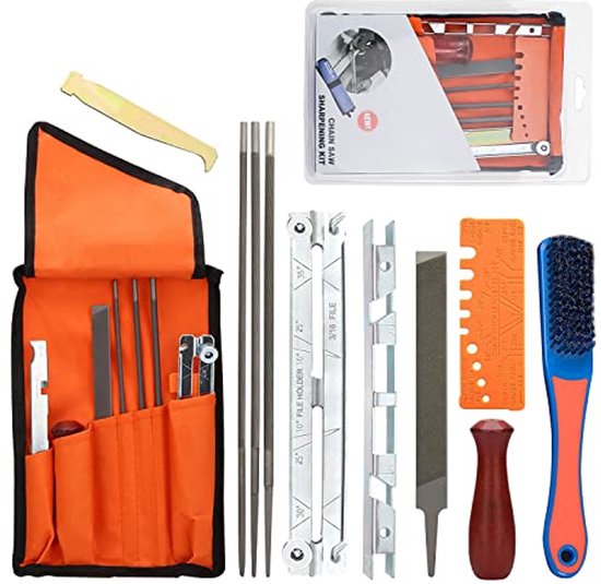 Professionele Kettingzaag Scherpsteller - Universale Schaafset voor Kettingzagen - 11-delige Set met Vijlhouder, Vijl en Tas van Kreator