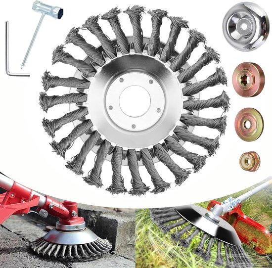 Professionele onkruidborstel voor bosmaaier, 25,4 mm, draadborstel, bosmaaier, voor bosmaaier, met 6 accessoires, grastrimmer voor effectief onkruid en mos van Merkloos	