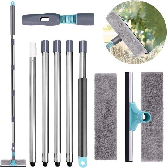 Professionele Raamwisser 2-in-1 Telescoopsteel - Raamreiniger en Trekker van 23 tot 200 cm - Glasreinigingsgereedschap voor Hoge Ramen Binnen en Buiten van Merkloos	