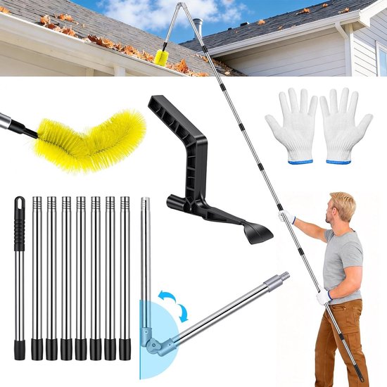Professionele Regenpijp Reiniger met Uittrekbare Handgreep en 180° Draaibare Kop voor Tuinen en Goten, Geen Ladder Nodig, Ideaal voor Efficiënte Reinigen van Dakgoten