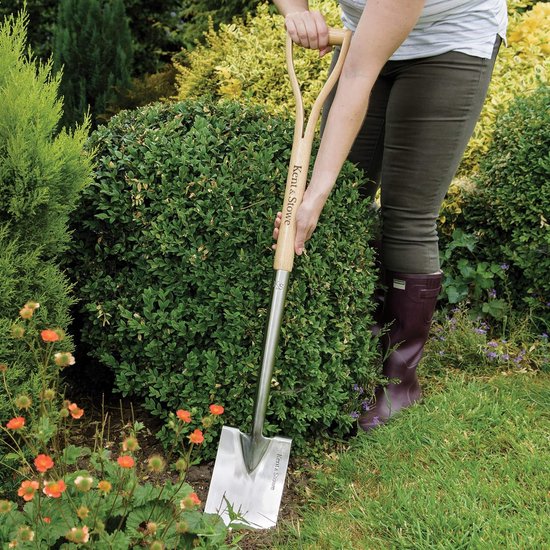 Professionele schep van roestvrij staal, voor gebruik in het bed, tuinschep met essenhouten handvat, lengte: 104 cm van Pro