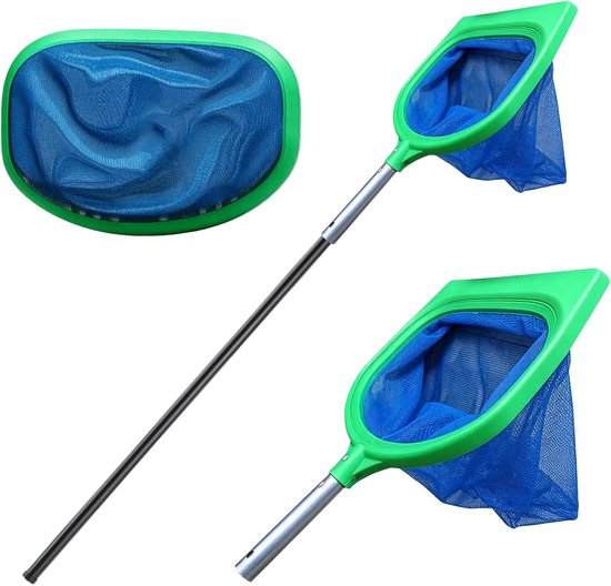 Professionele zwembadschep, 2-in-1 vijverschep fijnmazig voor algen met stabiel frame, bodemschep, zwembadaccessoire voor algen/bubbelbad/bladschep zwembad/vijver (zonder stang)