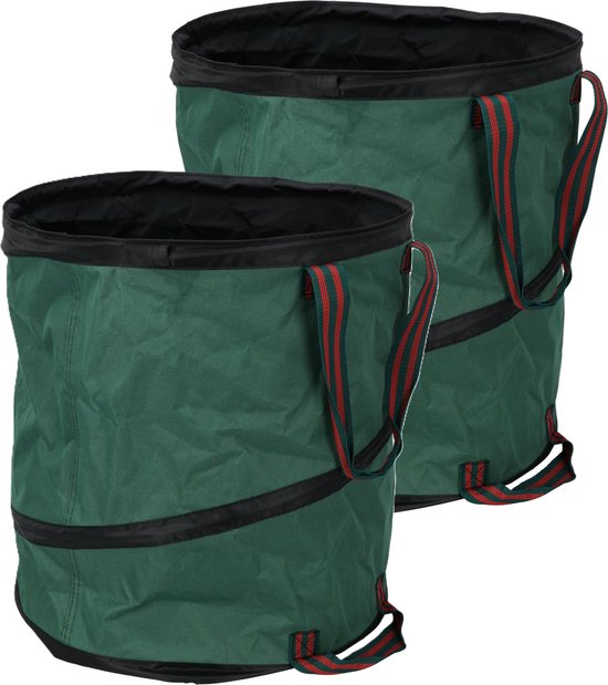 Progarden pop- 2x -up tuinafvalzak - opvouwbaar - rond - groen - 165 liter - bladeren opruimen van ProGarden