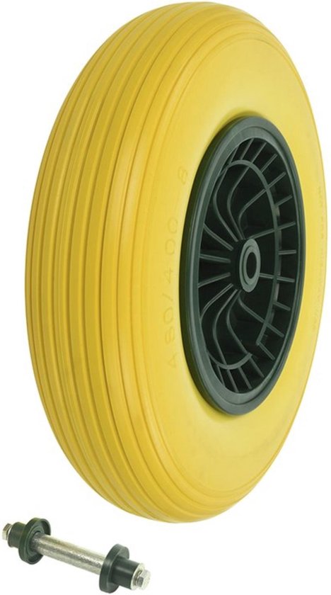 ProPlus Kruiwagenwiel - PU band - Kunststof velg - Ø 396 mm - Inclusief as van ProPlus
