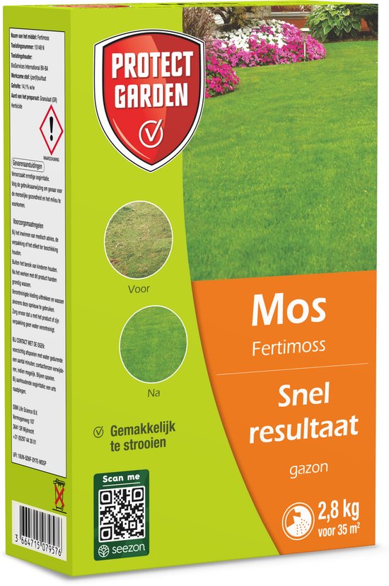 Protect Garden Fertimoss, 2,8 kg - Mos Bestrijdingsmiddel in Gazon - Strooikorrels - Gemakkelijk te Strooien - Snel Resultaat - Voldoende voor 35 m² van Merkloos	