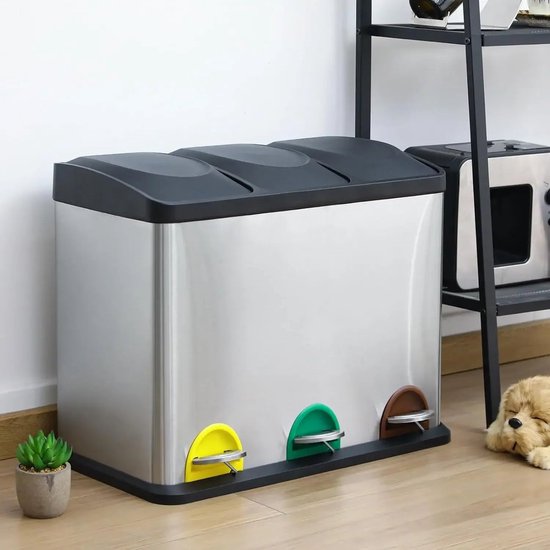 Prullenbak - Afvalbak - Trash Bin - Waste Bin - Prullenbakken 3-Vaks 45L – RVS Afvalscheiding voor Keuken – 3x15L – Soft-Close Deksel & Uitneembare Binnenemmers van Merkloos	