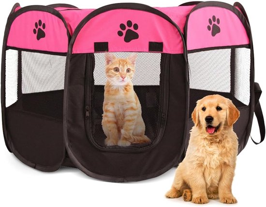 Puppy Box - Vouwbaar - Huisdier Wandelen - 74 x 74 x 43 cm - Waterdichte Kat Loop - Ideale Huisdier Walker voor Honden - Katten - Kleine Dieren - Binnen en Buiten - Roze van Merkloos	