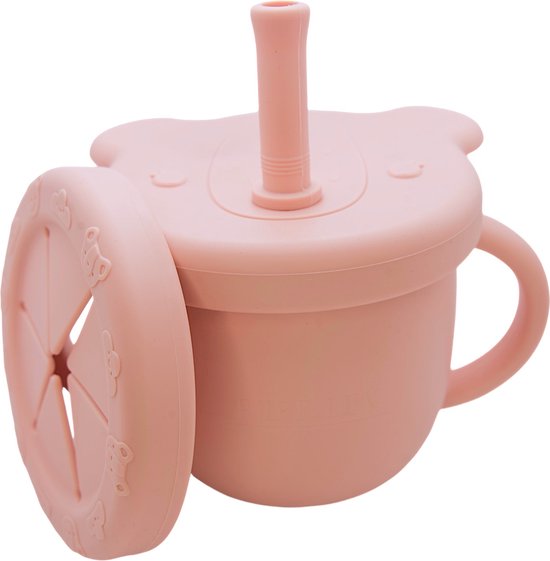 Pure Luv Drinkbeker - Sip & Snack 3-in-1 Beker Roze - drinkbeker baby - peuter - snackbeker - valbestendig - BPA Vrij - sinterklaas cadeau - schoencadeau van Pure