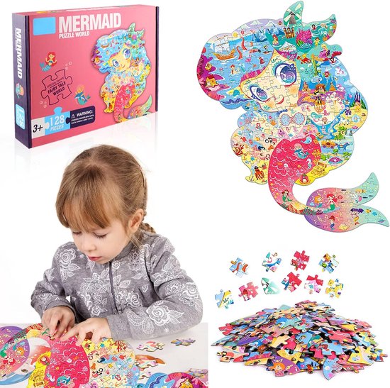 Puzzel Kinderspelletjes - Mini-puzzel Zeemeermin - 128 Delen - Puzzelspellen - Oceaanspeelgoed - Geduldspellen Voor Kinderen en Volwassenen - Montessori Speelgoed - Educatief Speelgoed Vanaf 3 4 5 6 7 8 9 Jaar van Mammoet Toys