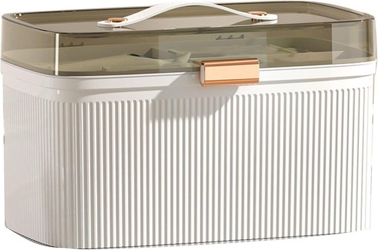 Qcwwy Household Medicine Box, Portable Transparent Plastic Double Layer Medical Container First Aid Kit Medical Suitcase Family Medicine Box Organizer with Safety Lock (White)