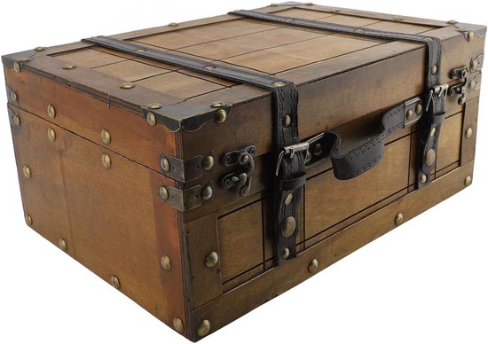 Qcwwy Vintage Wooden Suitcase, Storage Boxes with Safe Elegance, Fine Worked Decorative Retro Suitcase, Gift Baskets for Wedding, Baby Shower, or van Merkloos	
