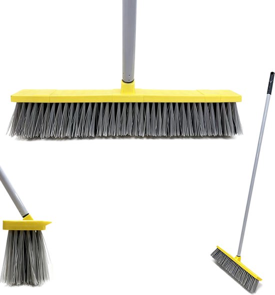 QGT Buitenbezem met Steel - Clean Bezem 134 cm - Harde Haren - Straatbezem voor Tuin & Terras - Geel van Merkloos	