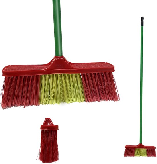 QGT clean Bezem met Steel - 134x32 cm - Binnenbezem - Voor Parket & Laminaat - Rood/Geel van Merkloos	