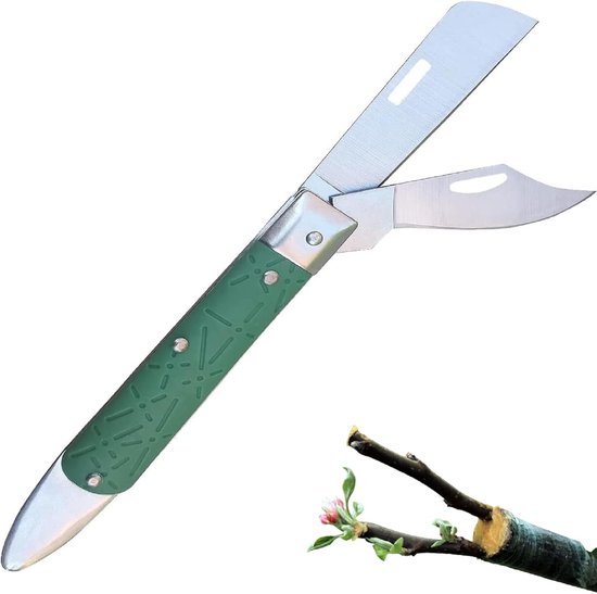 QTTVBTNA - 1 Stuk Tuinmes - Opvouwbaar - Grafting Knife met Schorslichter - Tuinmes voor Enten en Oculeren van Fruitbomen en Planten - Precisie Snoeimes voor Tuinieren, Kwekerij en Hobbygebruik van Qttvbtna