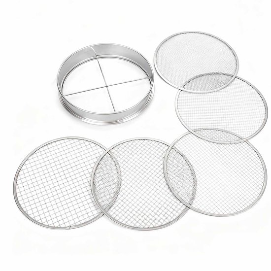 QTTVBTNA - 6 Stuks RVS Tuinzeef Set 30 cm, Ronde Compostzeef met 5 Verwisselbare Zeefmaten (3,5,8,10,12mm) - Professioneel Grondzeef voor Aarde, Compost & Zaden - Duurzaam Tuingereedschap - zilver van Merkloos	